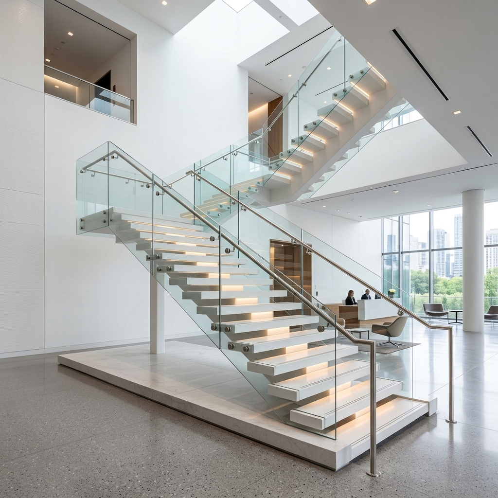 Minimalist glass railing design - modern staircase Pakistan